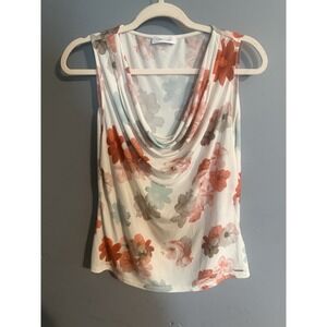Calvin Klein floral‎ print sleeveless blouse With draped cowl neck design Small